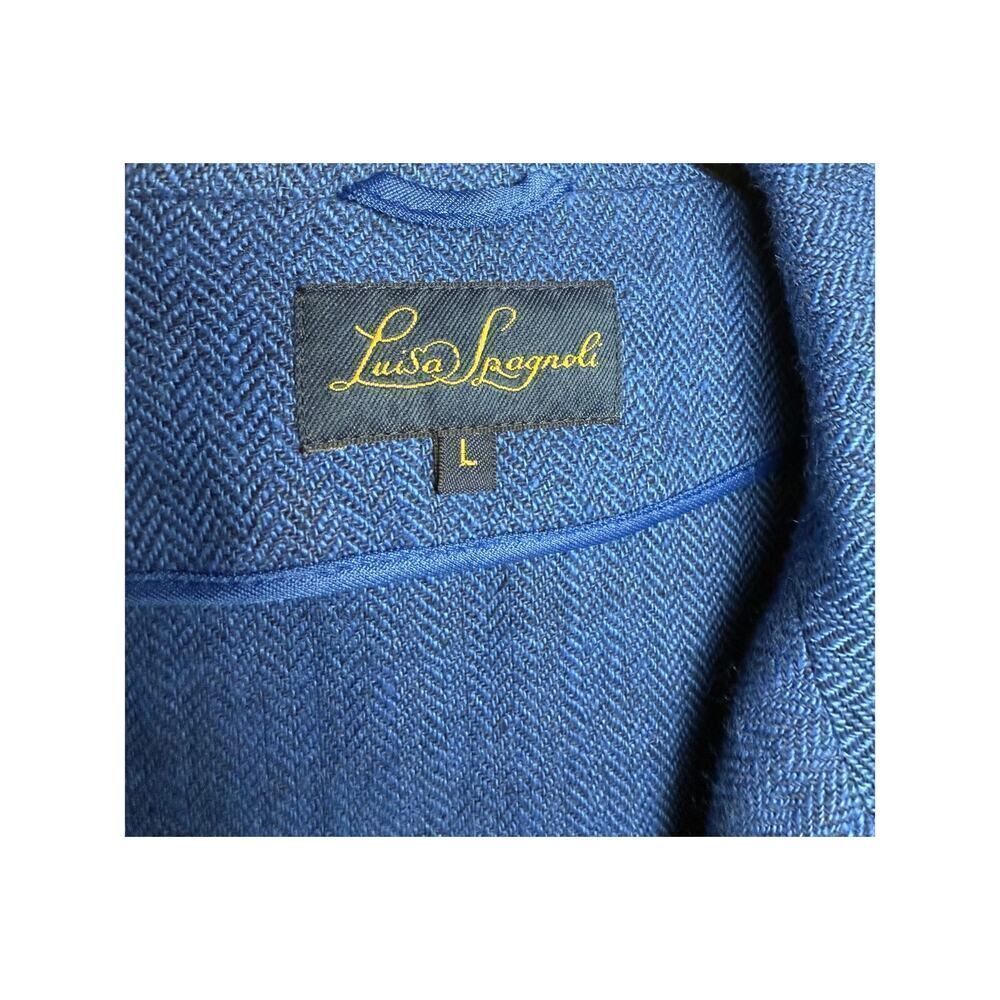 Luisa Spagnoli Blue Frayed Edge Linen Jacket Women's Sz. L - Picture 4 of 7